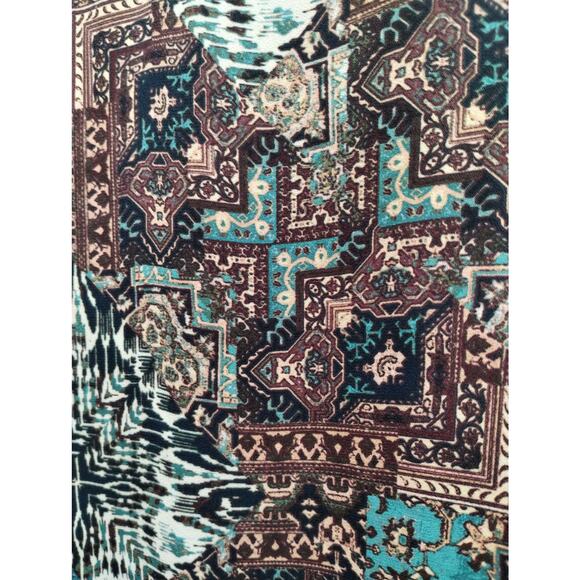 Zac & Rachel Size Large Geometric Patchwork Brown Blue Split Neck 3/4 Sleeve Top - Picture 3 of 7